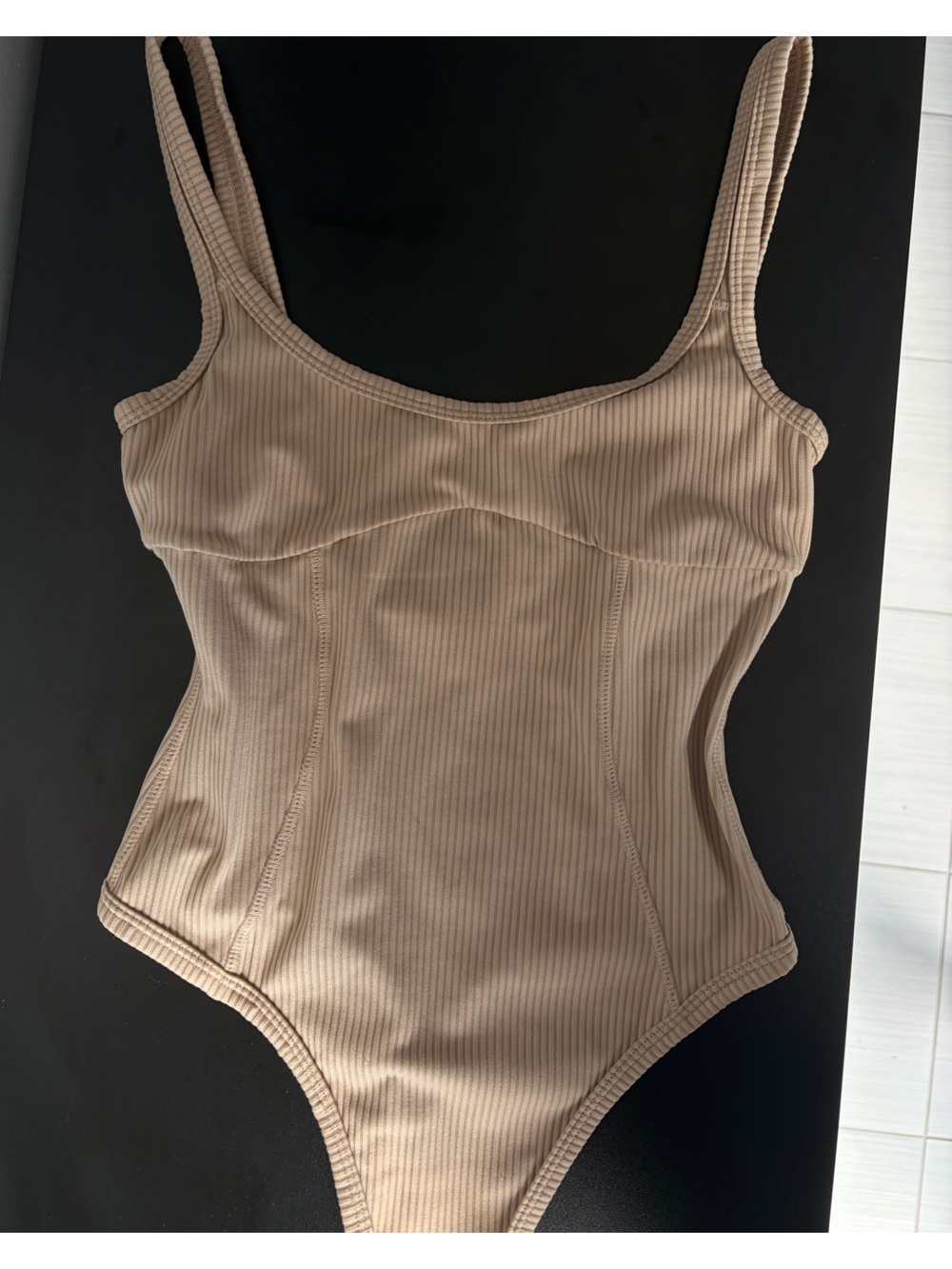 For Love & Lemons Nude Ribbed Scoop Bodysuit